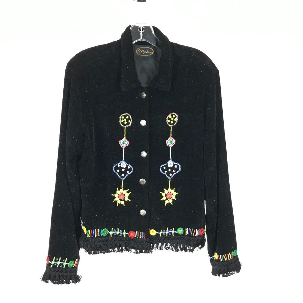 Womens Plus Size 1X Alex Kim Black Vintage Beaded Accent Knit Jacket